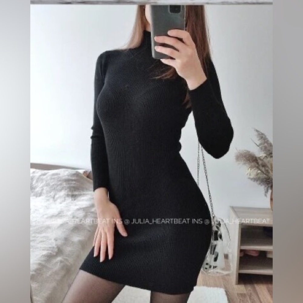Black dress turtleneck mini sexy dresses